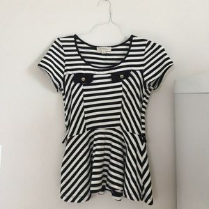 Never Worn!! Monteau Stripe Peplum B&W Blouse